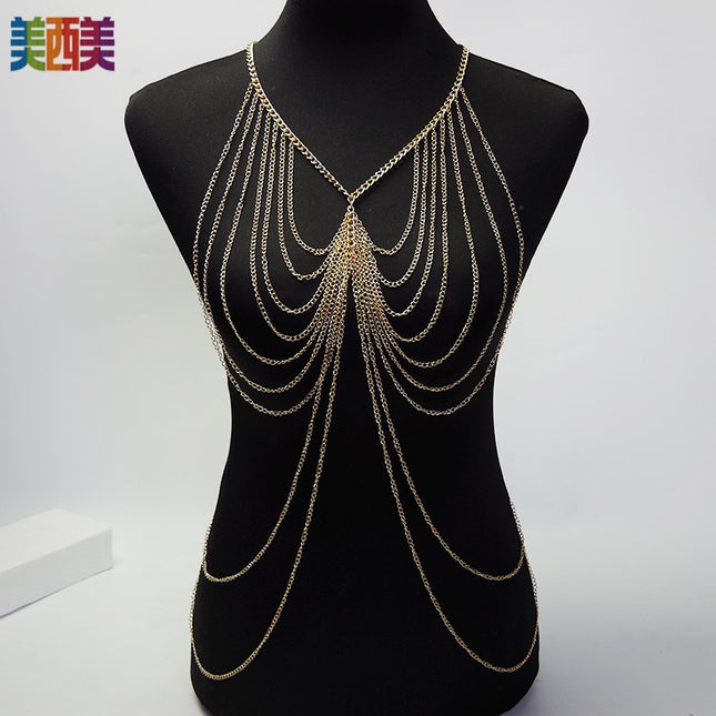 European and American Cross-Border Jewelry Body Chain, Exaggerated Multi-Layered Large Necklace, Hot-Selling Tassel Shawl, Sexy Nightclub Body Chain