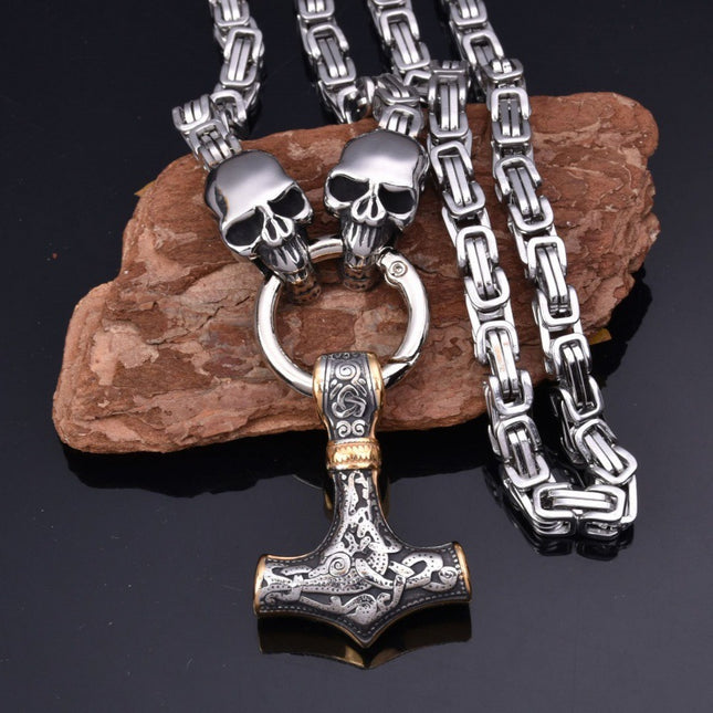 Hot Selling Retro Hammer Skull Necklace Stainless Steel Chain Viking Nordic Gothic Jewelry Wholesale