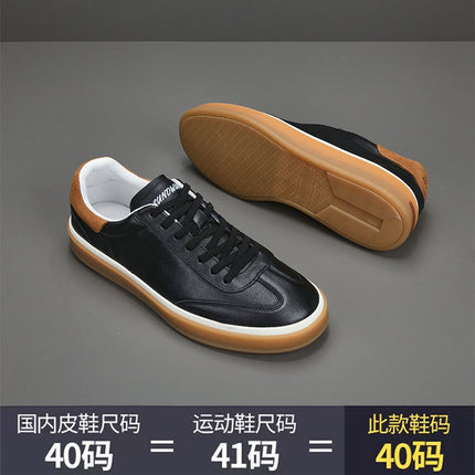 Genuine Leather White Shoes Men's Top Layer Cowhide Fashionable Retro Beef Sole Sports German Training Shoes Flat Comfortable Casual Sneakers
