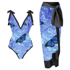 Butterfly printing bikini + butterfly gauze skirt / S