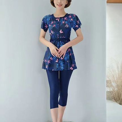 Conservative Mother Swimsuit 2024 New plus size Belly Covering Slimming Middle-aged and Elderly Sports Split Women's Hot Spring Swimsuit