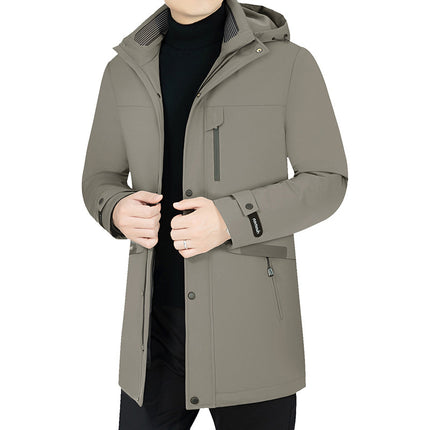 2026 Winter White Goose down Jacket, Thickened and Warm, Casual Style for Middle-Aged Men, with Removable Inner Lining, Mid-Length Coat