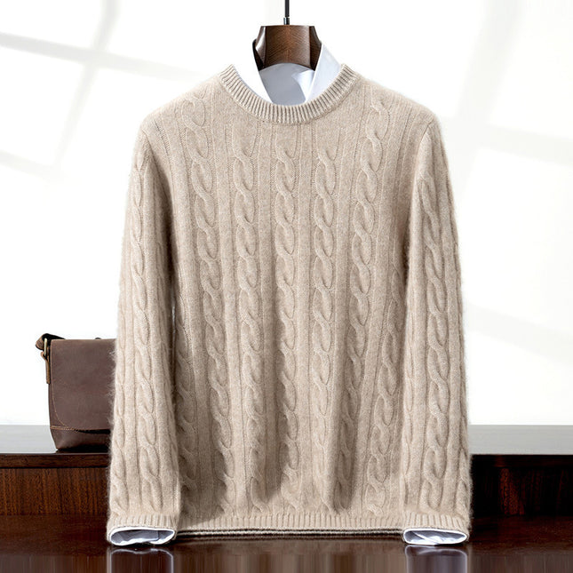 Cable Knit Base Sweater Five-Needle Cashmere Sweater New Three-Strand Mountain Round Neck Autumn and Winter Men's No