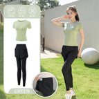 Grass green [short sleeve] two-piece set (black pants) upgraded version---crazy sale / M
