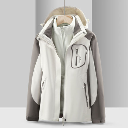 Jacket Women's Autumn and Winter Three-In-One Detachable Windproof and Waterproof Mountaineering Clothing Outdoor Skiing and Camping Style Same Style for Men and Women