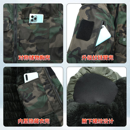 Winter Mid-Length Cotton Work Clothes for Men, Velvet Thickeneded Cotton Jackets, Cold-Proof, Windproof and Warm Camouflage Work Clothes, Military Coats