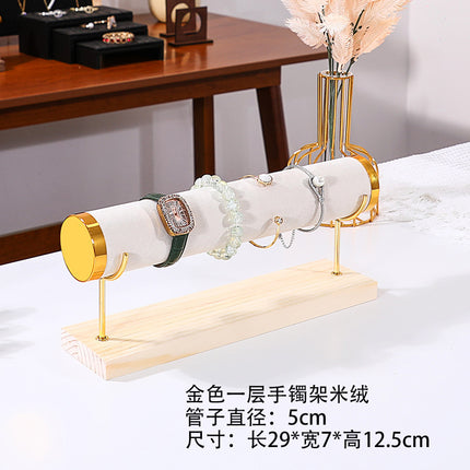 Jewelry Display Stand Golden Solid Wood Three-Layer Watch Bracelet Bracelet Rack Counter Jewelry Props Storage