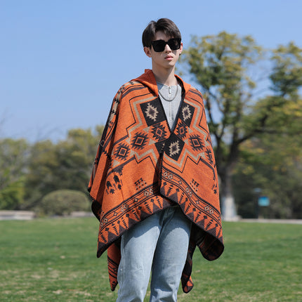 Ethnic Style Men's Hooded Cloak Shawl Women's Thickeneded Warm Xinjiang Xizang Lijiang Travel Photo Outer Cloak