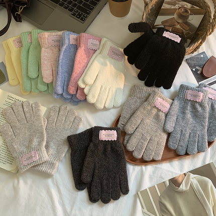 Wool Blended Candy Color Pure Color Gloves Autumn and Winter Sweet Cold-Proof and Warm Cycling Couple Gloves with Touch Screen