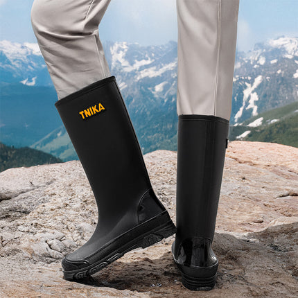 Casual High-Top Men's Rain Boots, Luya All-Purpose Wading Shoes, Reflective Beam Mouth, Extra High Rubber Shoes, Non-Slip Black Rain Boots