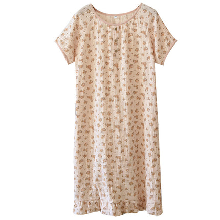 Women's Cotton Double-layer Gauze Baby's Cotton Nightdress Summer New Short-sleeved plus size Loose Thin Cotton Home Clothes