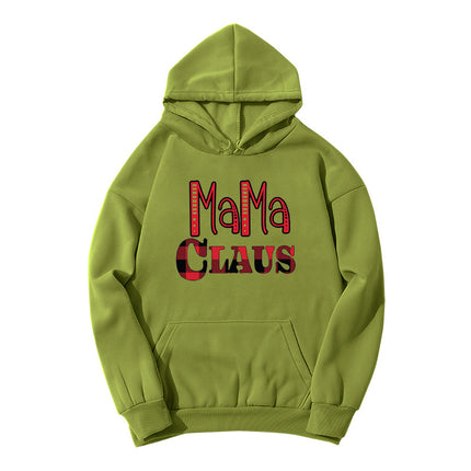 in stock foreign trade cross-border red plaid MAMA RIED printed hooded hoodie autumn and winter European and American women's