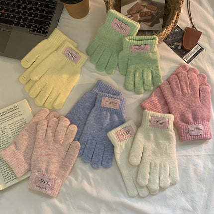 Wool Blended Candy Color Pure Color Gloves Autumn and Winter Sweet Cold-Proof and Warm Cycling Couple Gloves with Touch Screen
