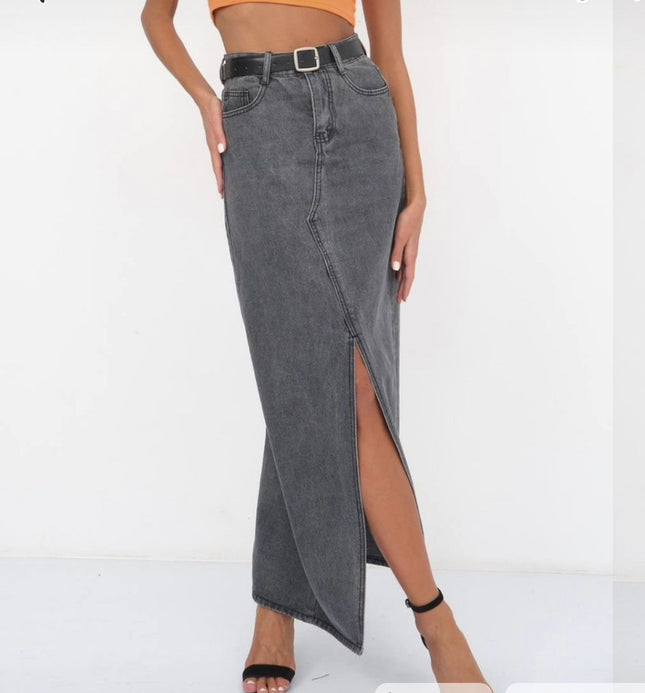 New in stock foreign trade wholesale cross-border European and American style women's high waist split design denim skirt long skirt