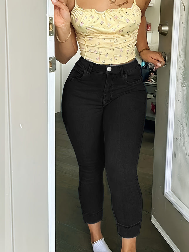 Guangzhou Supply Chain Tiktok Pop In-Stock Dark Wash Jeans for Women, High Elasticity Zipper White Skinny Pants