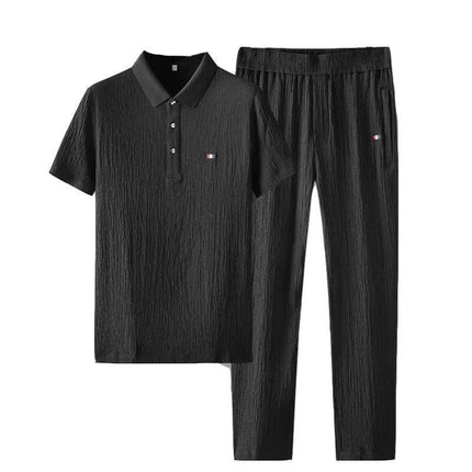 Summer Men's Suit Men's Full Set Casual Two-Piece Polo Collar New Summer Thin Lapel Trend