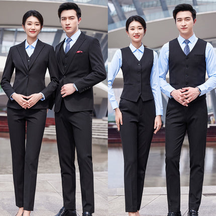 Black striped suit men's and women's high-end business wear formal wear Hotel management manager sales work clothes suit suit