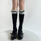 [calf socks] black bottom black ribbon / One size fits all [length can be adjusted, stacked or straightened]