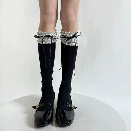 Pure Cotton Lolita Wide Lace Ribbon Gentle Town Sweet Pure Desire Women's Spring Bow Mid-Calf Socks Lolita Socks