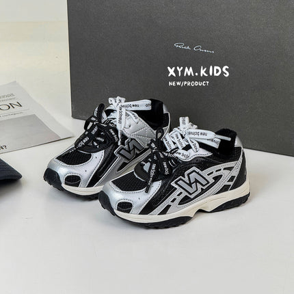 2025 Autumn New Children's Jogging Shoes Fashionable N-Shaped Double Lace-Up Mesh Breathable Sports Shoes for Boys and Girls