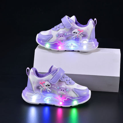 Girls 2025 New Cartoon New Casual Soft-soled Children's sneaker Velcro LED Shoes