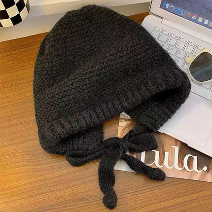 Cute Bear Ear Knitted Hat for Women, Autumn and Winter, Makes the Face Look Smaller, Versatile, Warm Woolen Hat, Cold-Proof Plush Ear Protection Hat