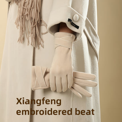 Women's Winter Gloves, German Velvet, Warm and Cold-Proof, Touch Screen for Cycling and Driving, Simple Outdoor Students, Cross-Border Touch Screen, Convenient