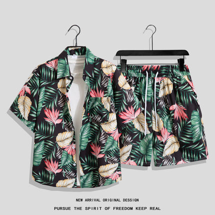 Men's Ins Summer Loose Short-Sleeved Shorts Suit Trendy and Handsome Beach Floral Couple Clothes Hawaiian Style Shirt