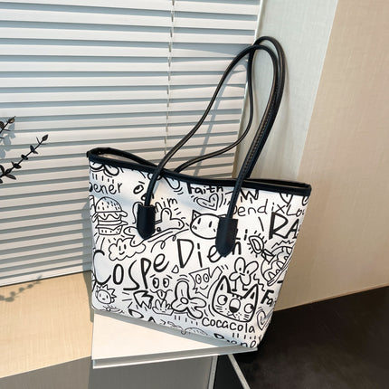 Graffiti Canvas Bag Women's 2025 Summer New Casual Shoulder Bag Large Capacity Student Class Commuting Tote Bag