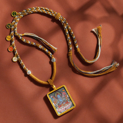 Thangka Xizang Hand Rope Hand-woven Ethnic Style Bracelet Five-way God of Wealth Green Mother Wen Zhu Thangka Bracelet