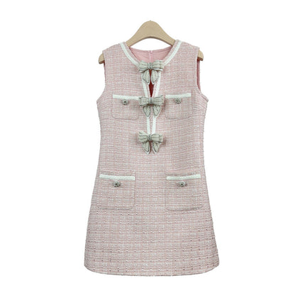 2025 Spring/Summer New High-End Tweed Bow Dress Slimming Petite Fashion Light Luxury
