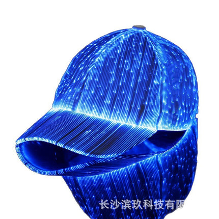 Handsome Black and White Luminous Fiber Optic Couple's Large Curved Peaked Cap Halloween Performance Street Dance Nightclub Led Light-Up Hat
