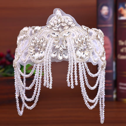 Original Design Light Luxury Full Diamond Tassel Crown Crystal Headband Heavy Industry Women's Ball Hair Accessories Wide Side Headband