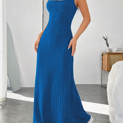 2024 New Solid Color Pit Scrub Sling Sling Casual Style Dress Women's Long Dress