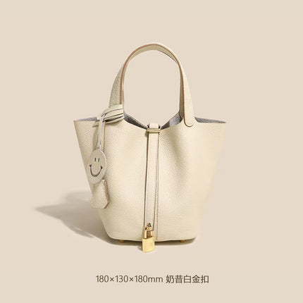 Bags for Autumn and Winter 2025, First Layer Cowhide Bucket Bag, Handheld Mommy Bag, Genuine Leather Tote Bag, Large Capacity Women's Bag