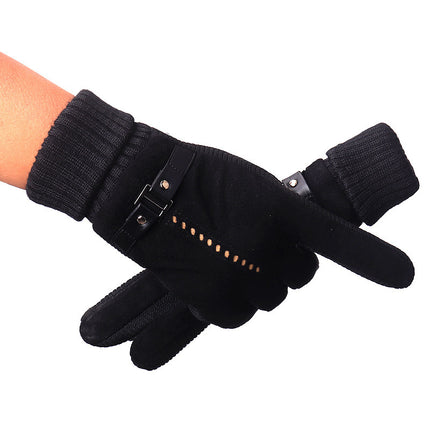 Outdoor Gloves Pigskin Gloves Men's Autumn and Winter Fleece-Lined Thickened Warm Gloves Windproof Cycling Touch Screen Gloves