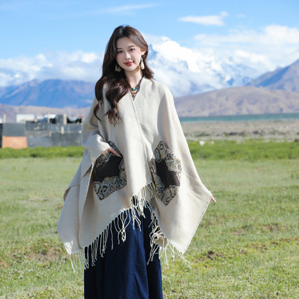 Xinjiang Xizang Travel Photo Split Pocket Ethnic Scarf Women's Dual-use Warm Outer Cape Cape Shawl