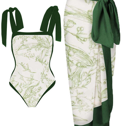 Amazon 2023 European and American New Fixed Edition Printed Two-Piece One-Piece Swimsuit Conservative Covered Hip Skirt Spot Swimsuit