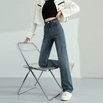 Real Shot of 2025 Autumn and Winter New Products Soft Texture Fabric Design High Waist Straight Jeans for Women