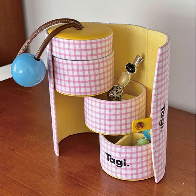 Tagi Imagine Smart Signal Fabric Multi-Layer Rotating Handle Portable Mini Jewelry Box Cosmetic Bag