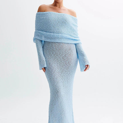 Cross-border Explosions Summer European and American Sexy off-shoulder Collar Beach Blouse Slim-fit Long Knitted dress
