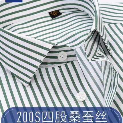 Mulberry silk luxury quality non-iron men's shirt men's long sleeve business casual green striped shirt 200 4 shares