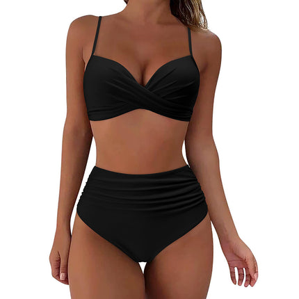 AliExpress Amazon Explosions European and American Women's Multicolor Split Hard Bag Gathering High Waist Flesh Covering Slim Bikini