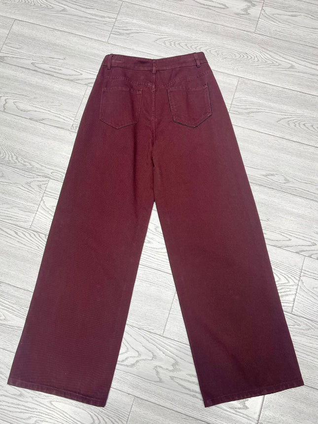 Ankola Red Wide Leg Jeans Women's Autumn High Waist Narrow Style Laid-back Style Straight Pants Tall Lengthened Mop Pants