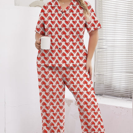 Cross-border foreign trade for plus size ladies new love printed short sleeve jacket pants pajamas two-piece wholesale