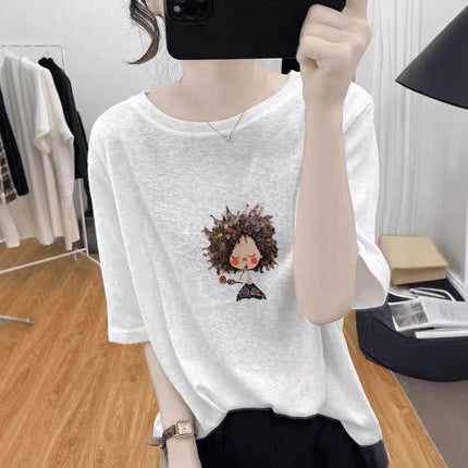 Trendy Summer New Korean Style Snowflake Cotton T-Shirt Round Neck Funny Printed Thin Casual Style Large Size Bottoming Shirt
