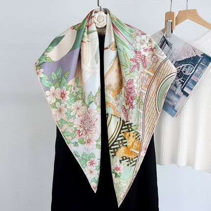 Chinese Style Double-sided Two-color Silk Flower Jacquard 110 Large Square Scarf Expensive Silk Scarf Shawl Gift Giving High-end Scarf