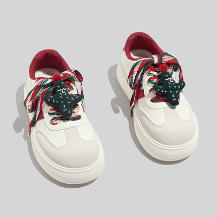 Fashionable Thick-Soled Versatile Christmas-Style White Sneakers for Women, 2026 Spring New Model, Student Sports Casual German Training Sneakers
