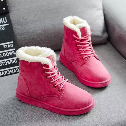 2026 Student Short Boots for Women, New Winter Round-Toe Lace-Up Cotton Shoes, Women's Flat Snow Boots, Fleece-Lined Warm Women's Boots