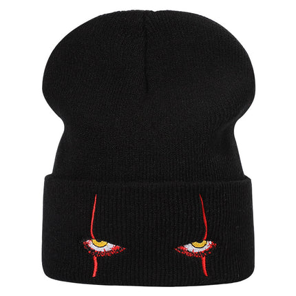 Pennywise scary eyes horror clown eyes embroidered knitted hat warm pullover hip hop wool hat